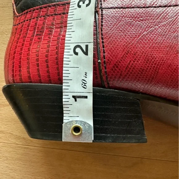 Vintage Nine West Genuine Leather Red Black White Cowboy Boots Lizard Print - Picture 7 of 10